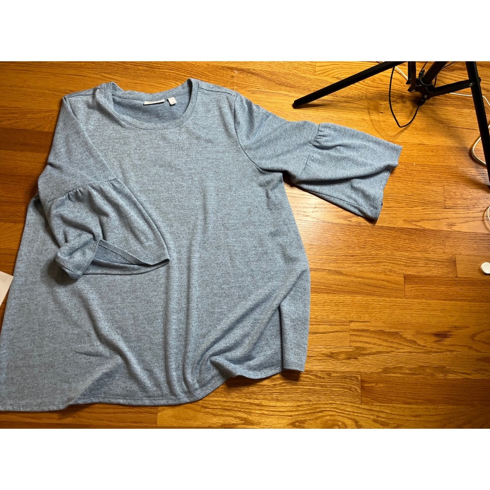 D & Co. Knit Top Bell Sleeve Blouse Casual Comfy Blue Heather XL